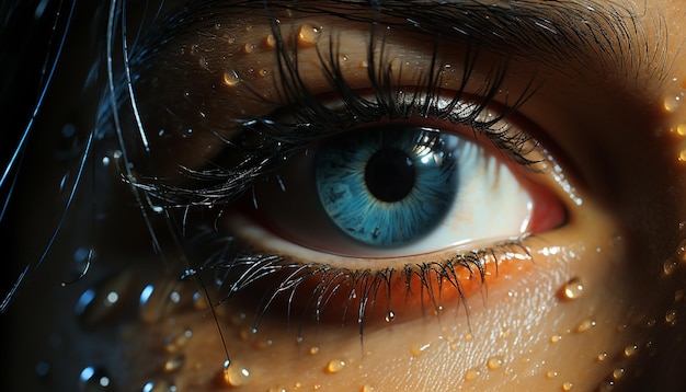 Фото Красивая молодая женщина смотрит в камеру влажными блестящими карими глазами, созданными искусственным интеллектом