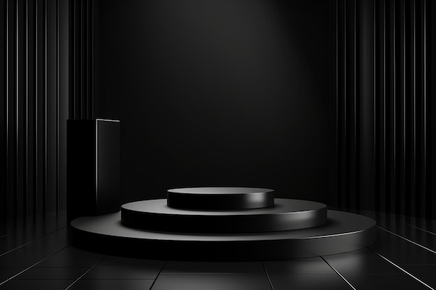 Красота в геометрии представляет черный 3D-подиум для презентации косметической продукции