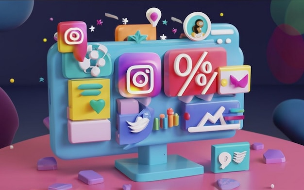Фото Большой экран с различными иконами социальных сетей, отображаемыми на нем