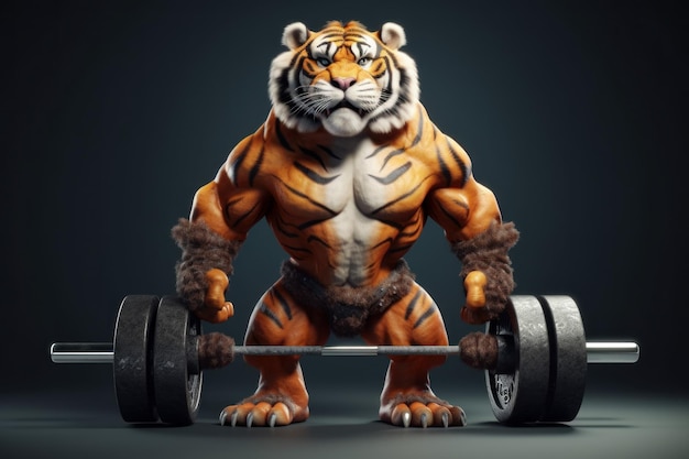 Фото Бодибилдинг тигр тренажерный зал generate ai