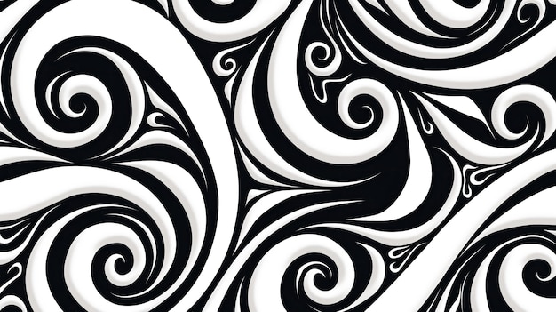 Photo black and white abstract maori tribal swirls creating a dynamic flowing pattern with intricate curves and shapes