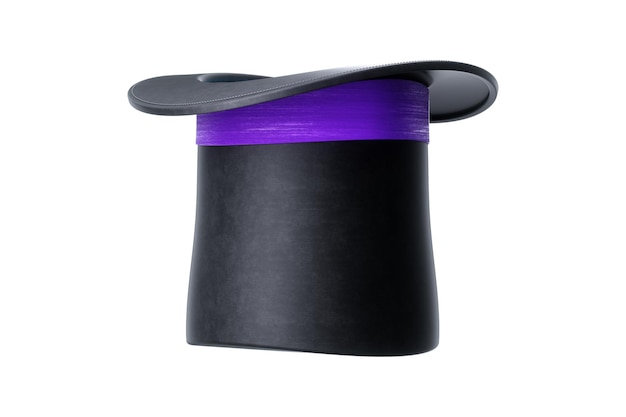 Foto cappello cilindrico nero con striscia viola isolata su sfondo bianco rendering 3d illustrazione 3d