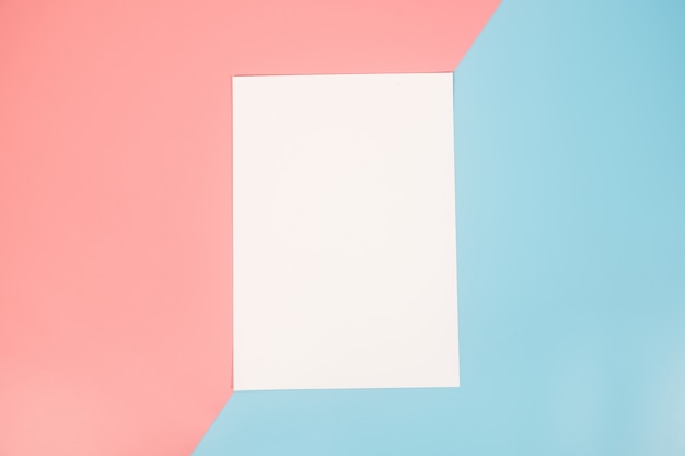 Blank paper template on two color paper with blue and pink of background. 