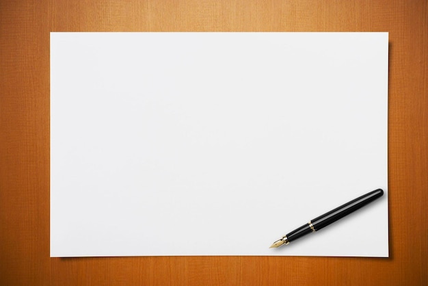 Photo blank paper on desk with a pen