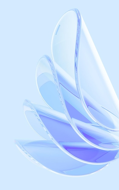 Синий абстрактный изогнутый стеклянный фон 3d-рендеринга