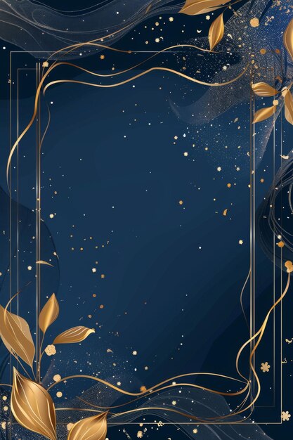 Фото Голубой и золотой фон с золотыми листьями