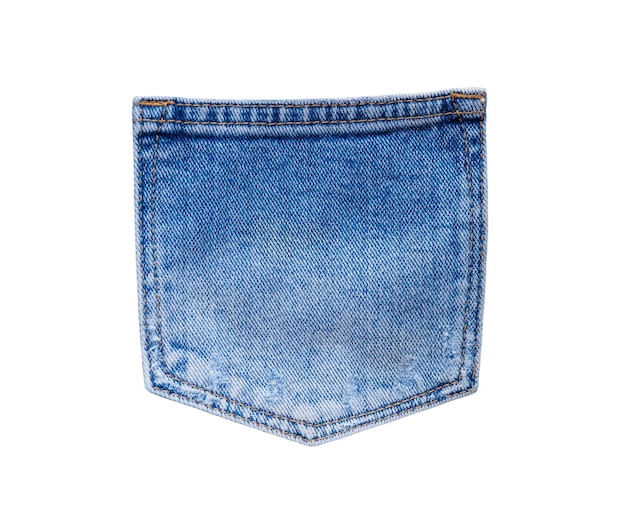 Foto tasca posteriore dei jeans blu del denim isolata su fondo bianco