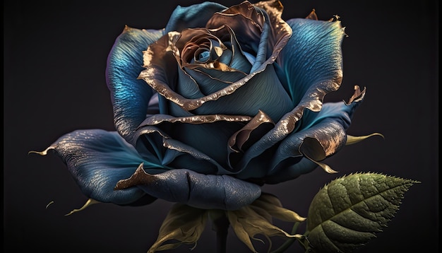 Голубая роза со словом любовь на ней