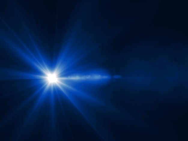 Photo blue sunburst effect background blue lens flare light on black background or lens flare glow light