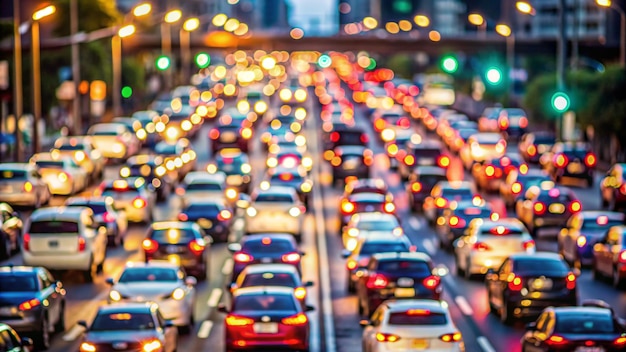 Foto luci sfocate sfocate del traffico pesante strada cittadina pendolare all'ora di punta