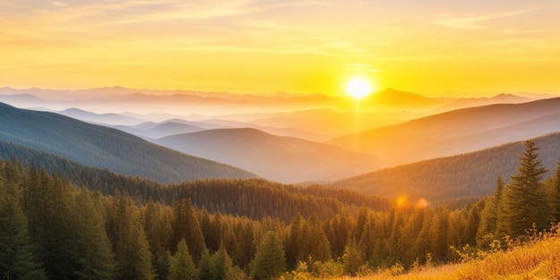 Фото Захватывающий восход солнца освещает величественные горы утром
