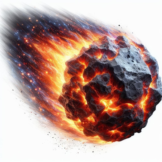 Photo brilliant massive asteroids comet flaming meteorites isolated on a white background