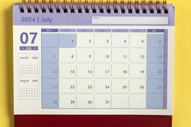 Calendar for July 2024 Desk calendar for planning and managing every date