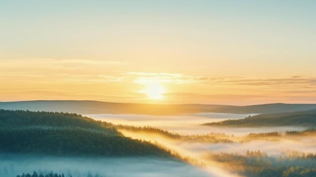 Фото Захватывающий вид с воздуха туманного леса и реки на восходе солнца в северной европе