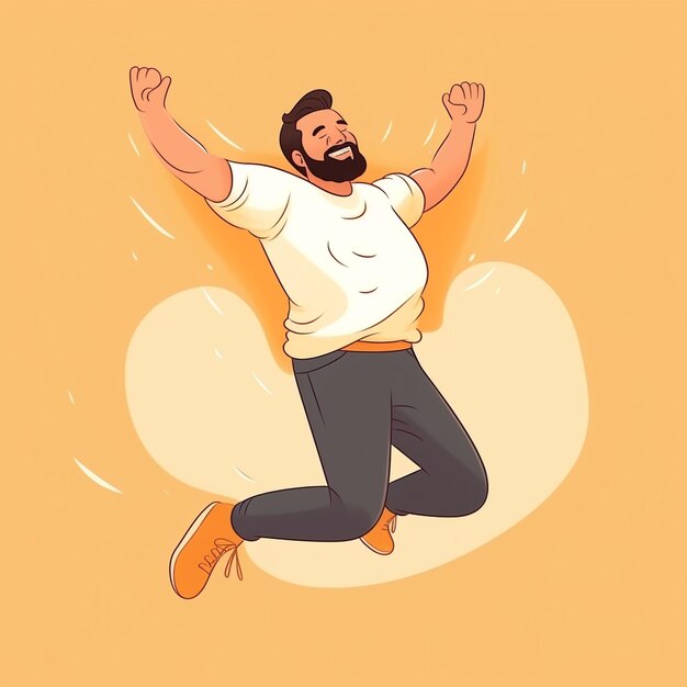 Фото Мужчина из мультфильмов прыгает в воздух с широко открытыми руками