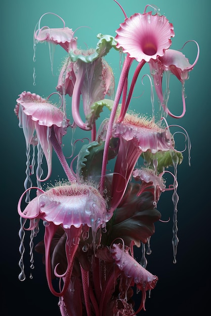 Плотоядное растение с жемчугом розовым и красным генеративным ИИ