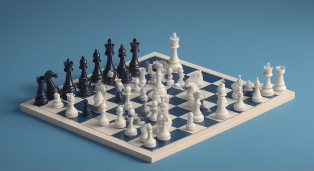 a chess board with chess pieces on it and the word chess on the bottom