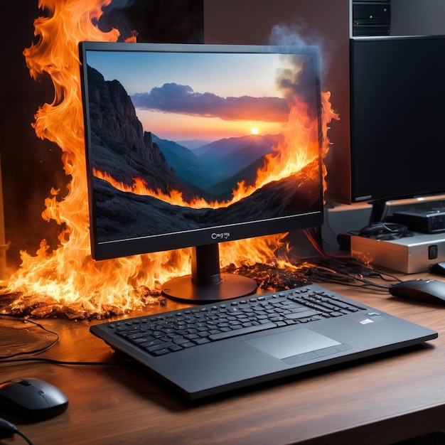 Фото Компьютер на огне настольный компьютер сервер