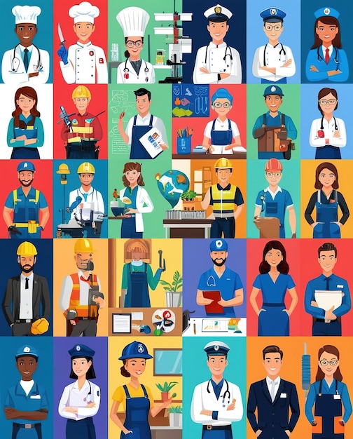 Photo a collage of people with different pictures of doctors and nurses