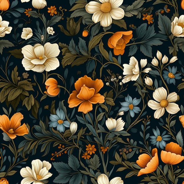 Photo a colorful floral pattern with orange and white flowers.
