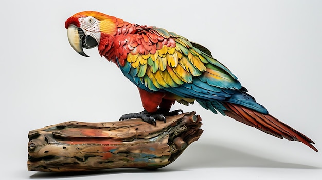 a colorful parrot is on a wooden object with a piece of wood