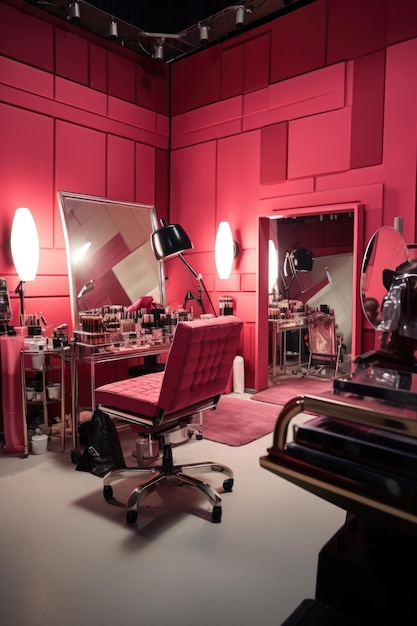 Уютная розовая комната со стулом и зеркалом Идеально подходит для вдохновения дизайна интерьера или красоты и стиля жизни