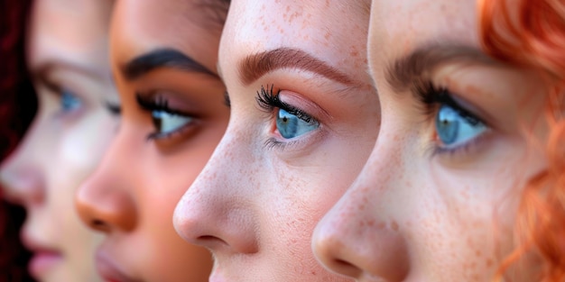 Близкий взгляд на лицо женщины с голубыми глазами