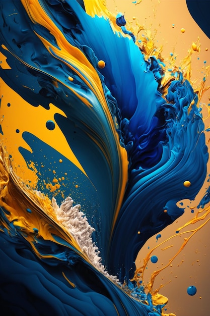 Photo close up of a cell phone with blue and yellow paint generative ai