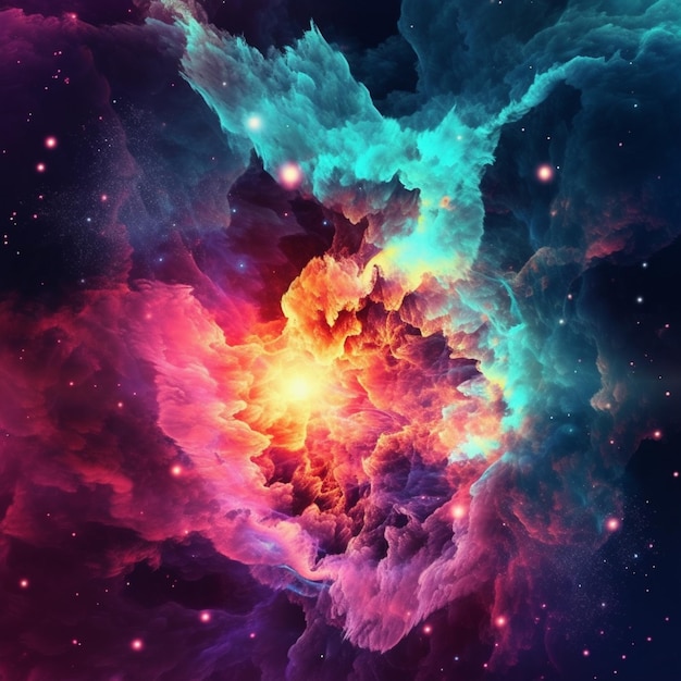 Foto un primo piano di una nebulosa colorata con stelle e una nebulosa sullo sfondo generativa ai