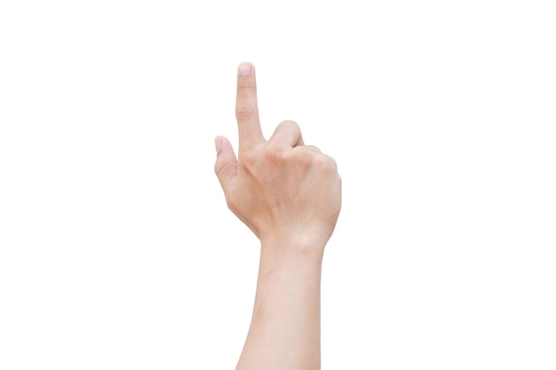 Foto close-up di una mano umana su uno sfondo bianco