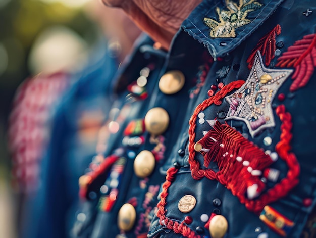 Фото Клоуз-ап традиционной вышитой куртки с красными и золотыми деталями для культурных мероприятий