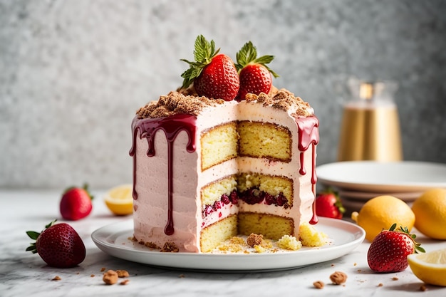Близкий снимок вкусного торта на белом фоне