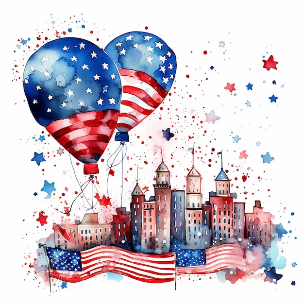 Photo clipart watercolor celebration banner usa themed