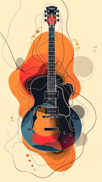 Creative design of a guitar drawn with watercolor paint