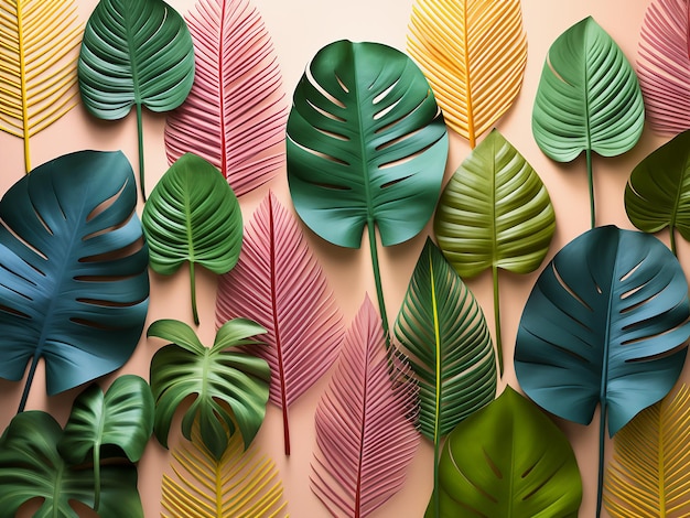 Photo creative and minimal nature background featuring a collection of tropical leaves