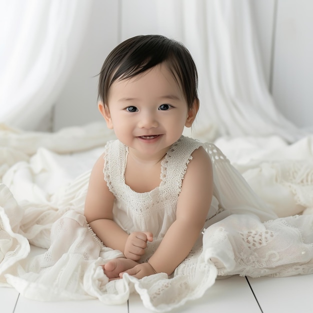 Photo cute baby in white background v 6 job id d9ec8f2110ce4c1aae33ddab04f7c256