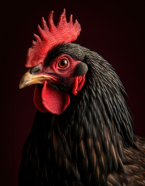 dark rooster on dark background close up