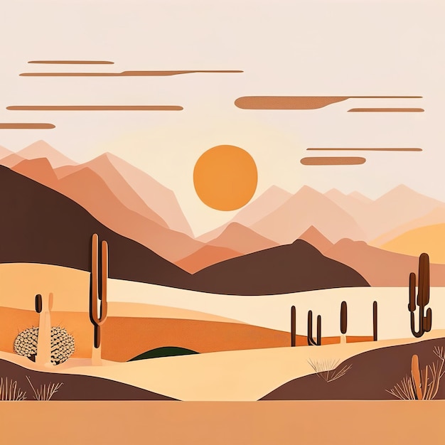 Фото Минималистская иллюстрация пустыни с мягкими цветами генеративный ии