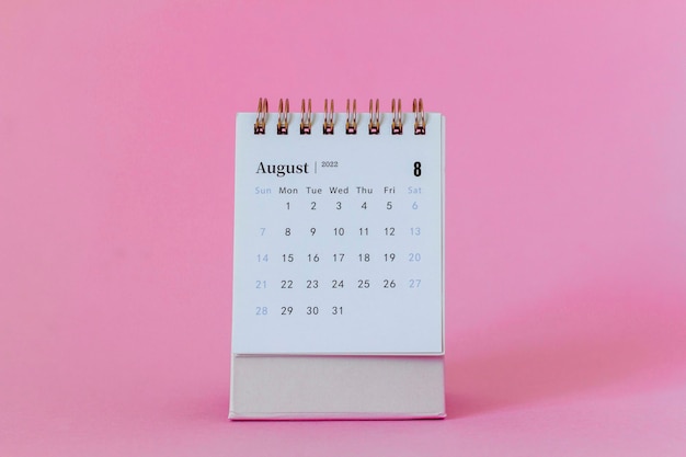 Desktop calendar for August 2022 Calendar for planning and managing each date