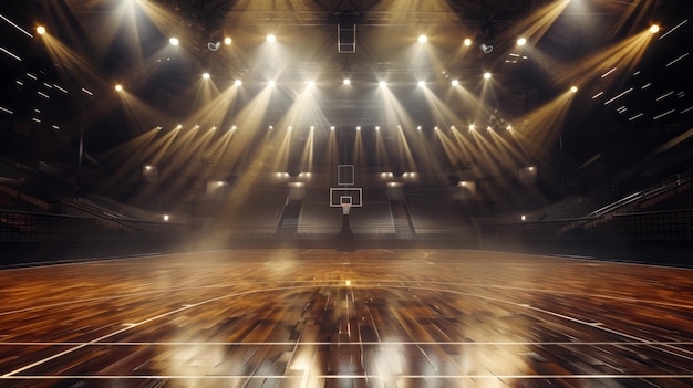 Photo dramatic basketball arena with spotlight effects generative ai