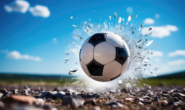 Foto il colpo drammatico del pallone da calcio colpisce la rete per un gol nel fuoco