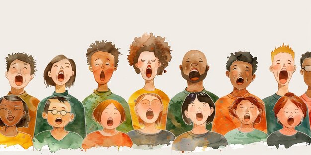 Foto een groep mensen die met hun mond open zingen concept van vreugde en saamhorigheid als de groep mensen samenkomt om te zingen