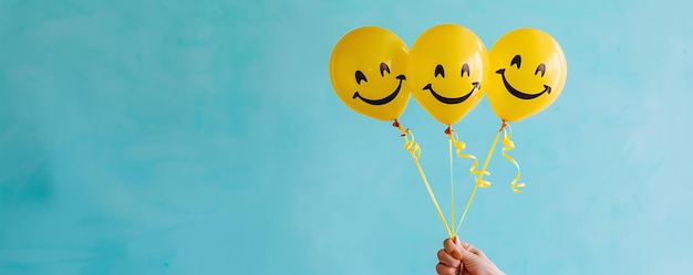 Foto een persoon houdt een geel glimlachende gezicht met een glimlach op hun gezicht