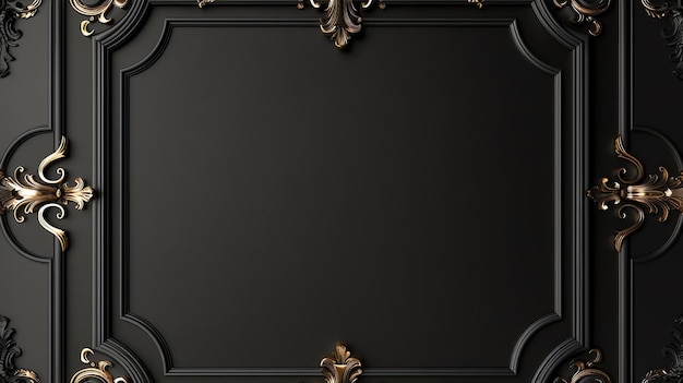 Фото Элегантный реалистичный черный фон с золотой рамкой и украшениями