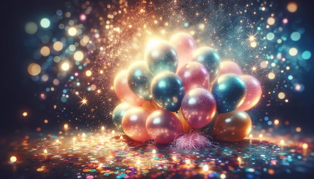 Фото Зачарованный вечер звездный блеск и пастельные шарики поднимают подарок