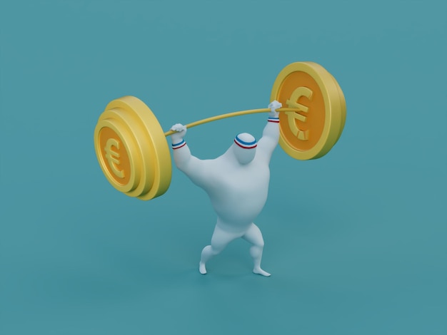 Фото Евро валюта тяжелая штанга подъемник мускулистый человек 3d иллюстрация