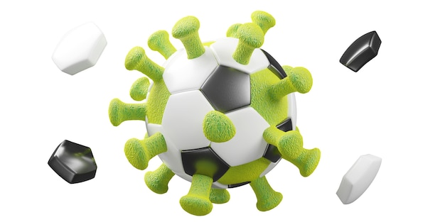 Foto concetto di evento di cancellazione di calcio euro. pallone con mascherina per coronavirus