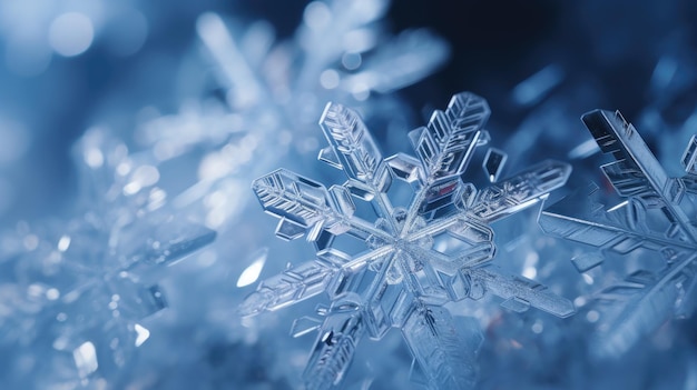 Фото Прекрасный крупный план блестящих снежинки завораживающее представление природы замороженного искусства