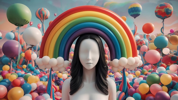 Faceless female with colorful balloons