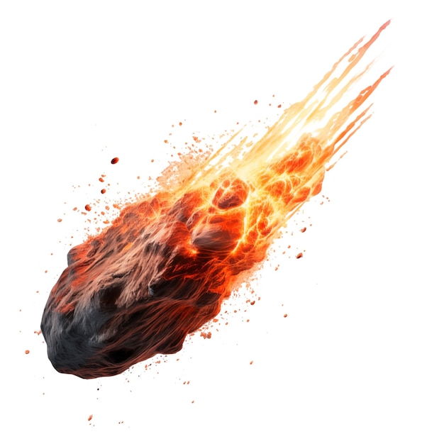 Photo falling meteorite isolated on a white or transparent background a meteorite with tongues of flame